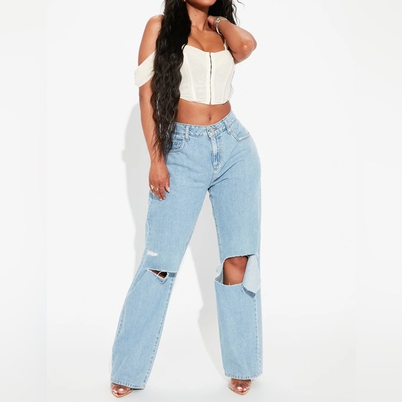Fashion Nova Denim - MOVING SALE Fashion Nova Slouch Fit Blue Wide Leg Ripped Knee Denim